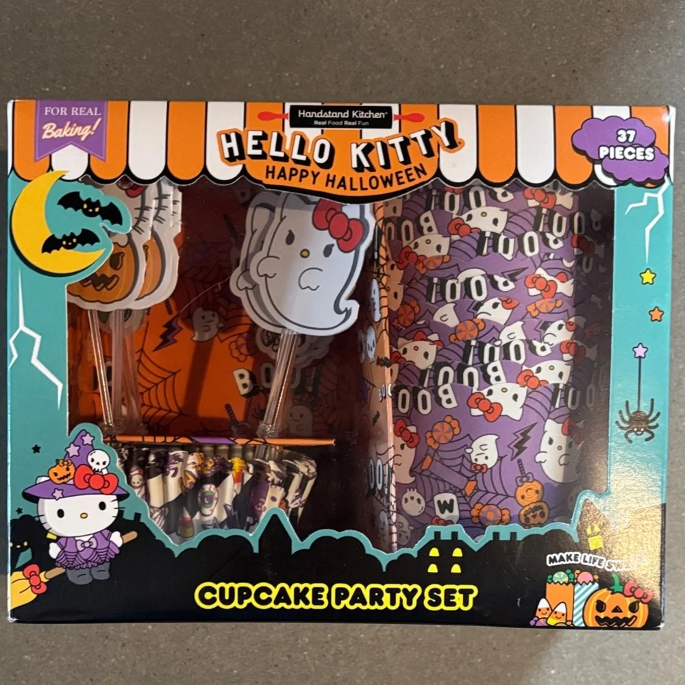 Hello Kitty Halloween Cupcake Toppers & Liners - Purple, Orange, Black